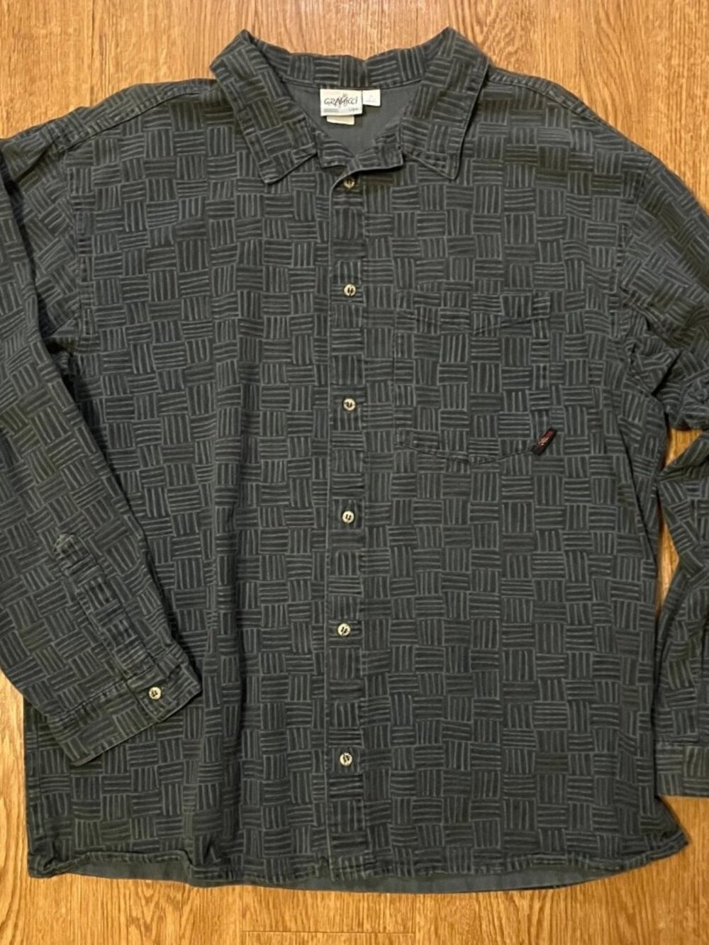 Vtg 90s Gramicci Original Freedom Button Up Shirt XL Geometric Made in USA Gorp